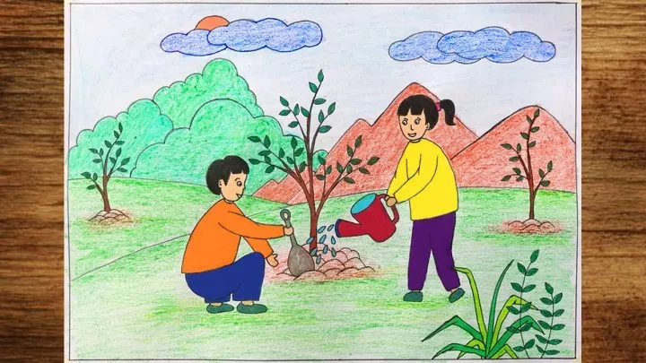 cách vẽ người trồng cây chi tiết từng bước