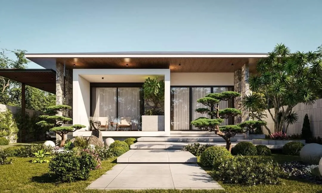 Cây trầu bà lá xanh tươi tạo không gian mát mẻ trước nhà