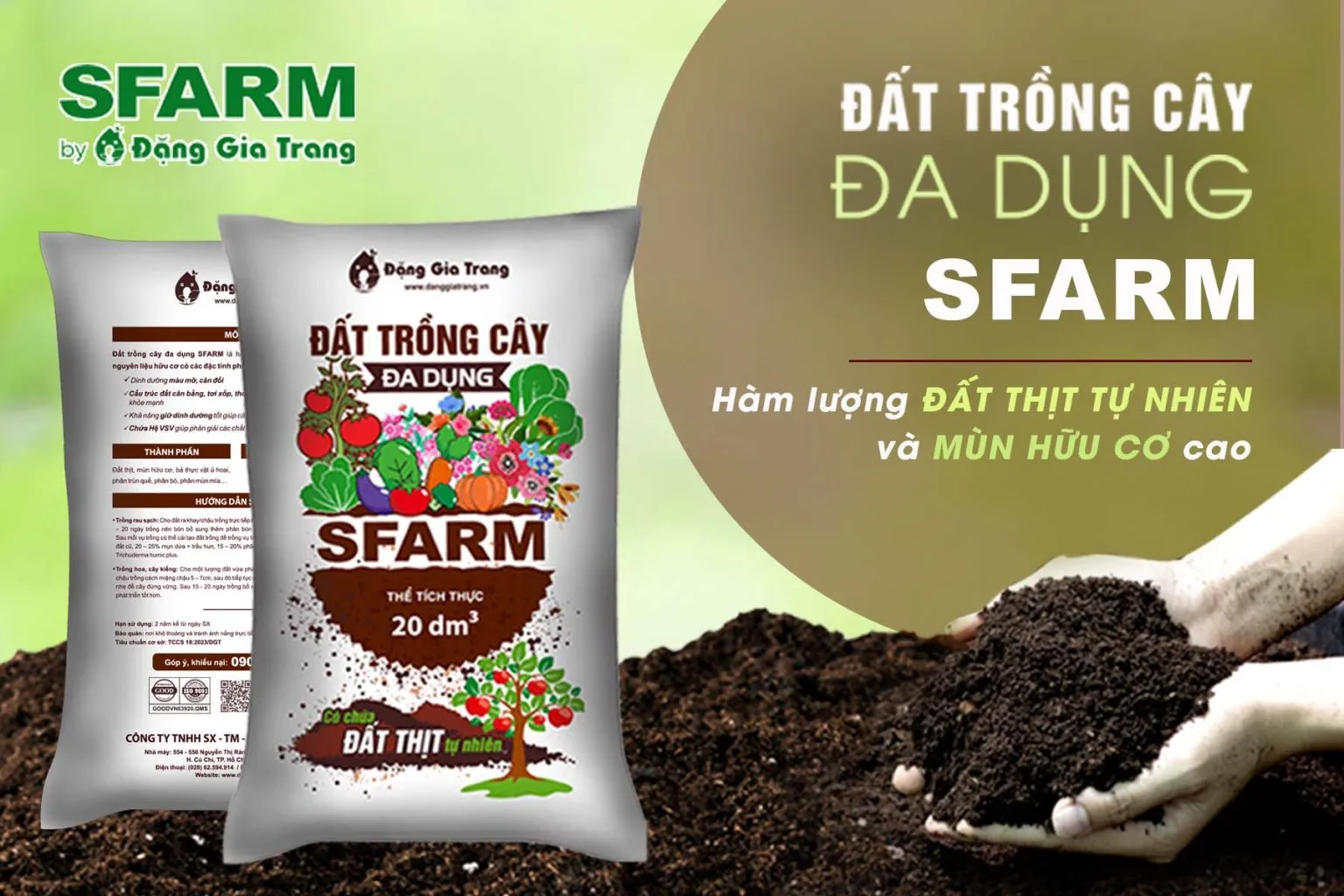 Đất trồng cây đa dụng SFARM với hàm lượng đất thịt và mùn hữu cơ cao