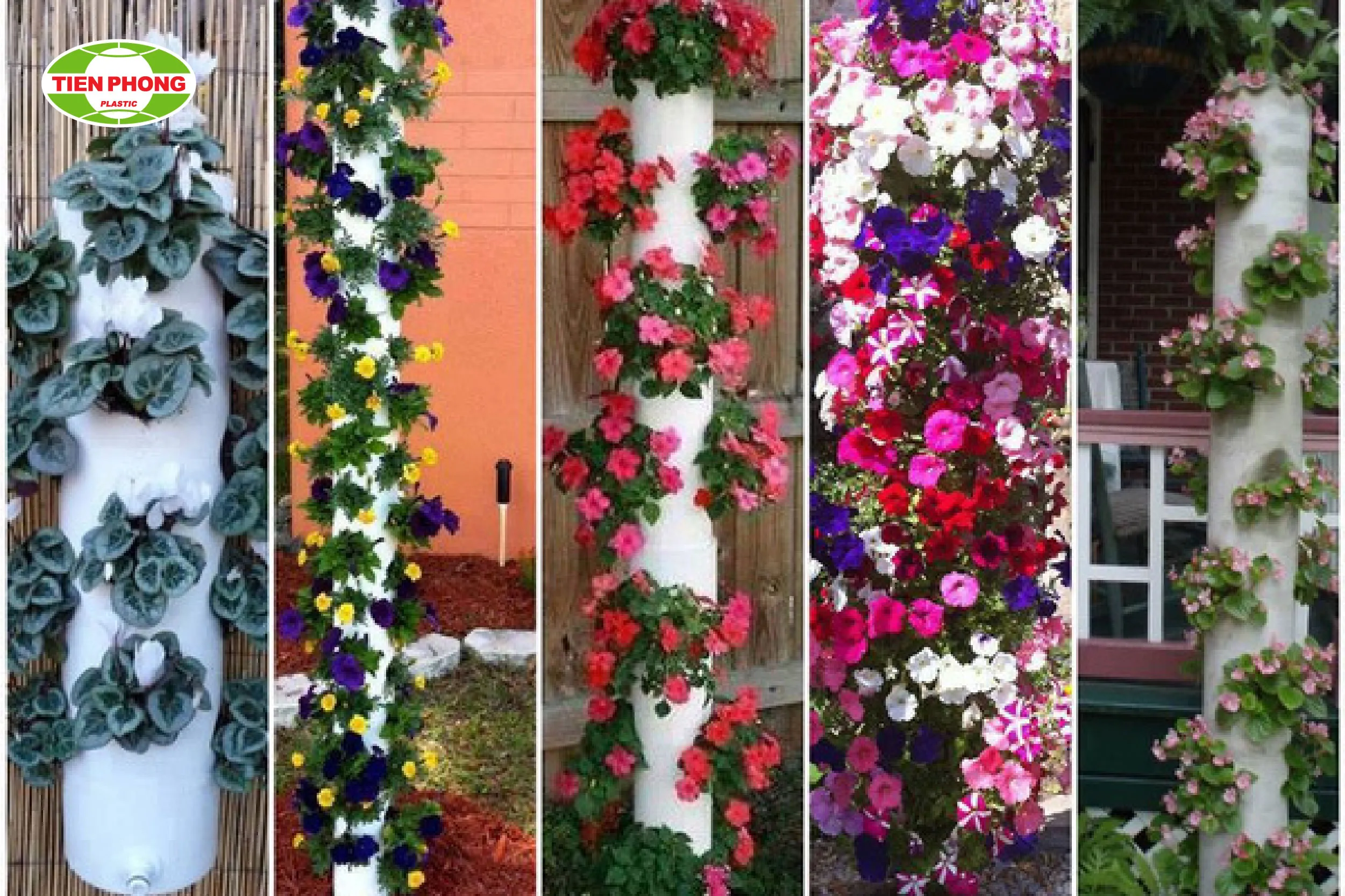 Mô hình tháp hoa ống nhựa với nhiều tầng rực rỡ
