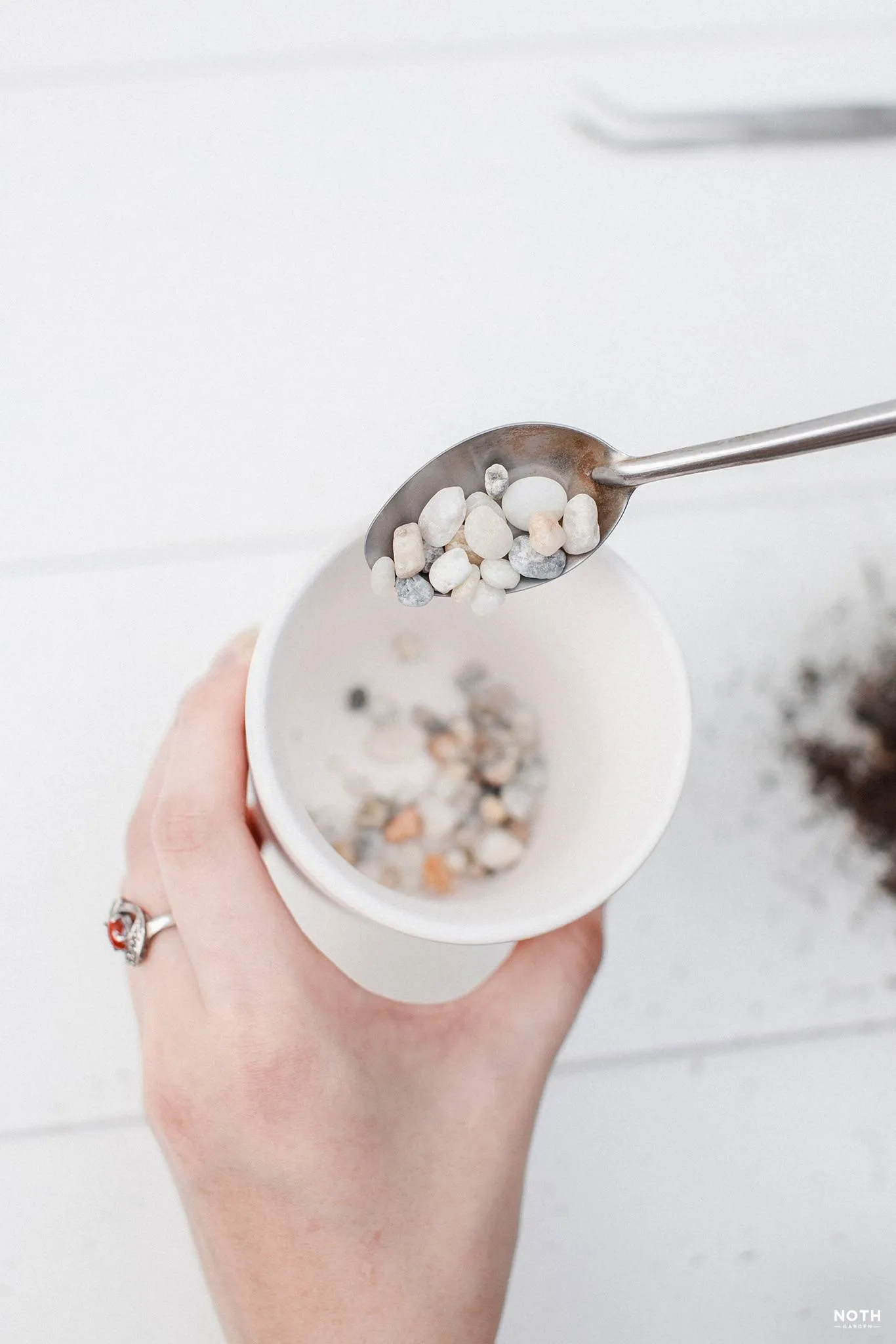 Rải lớp xỉ than dưới đáy chậu để đảm bảo thoáng khí cho cây trồng