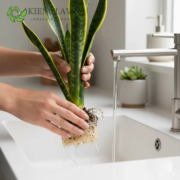 Rửa sạch rễ cây lưỡi hổ