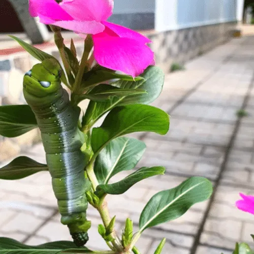 Sâu khoai hại hoa dừa cạn: Đây là loại sâu có sức ăn lớn, cần được phát hiện và xử lý thủ công hoặc bằng biện pháp sinh học kịp thời