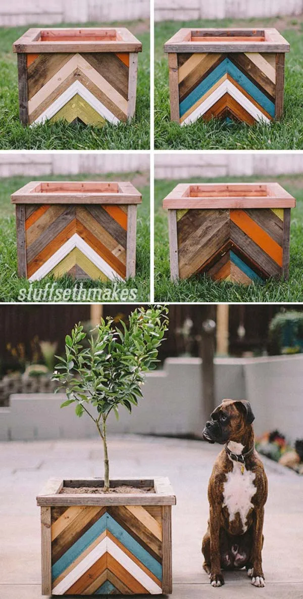 Ý tưởng chế chậu trồng cây gỗ hình xương cá với nhiều màu sắc