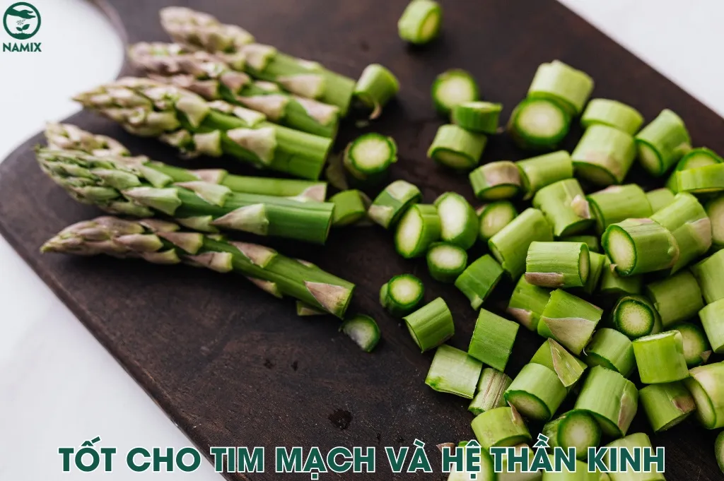 Hình ảnh mô tả việc ăn măng tây thường xuyên cải thiện sức khoẻ tim mạch và hệ thần kinh