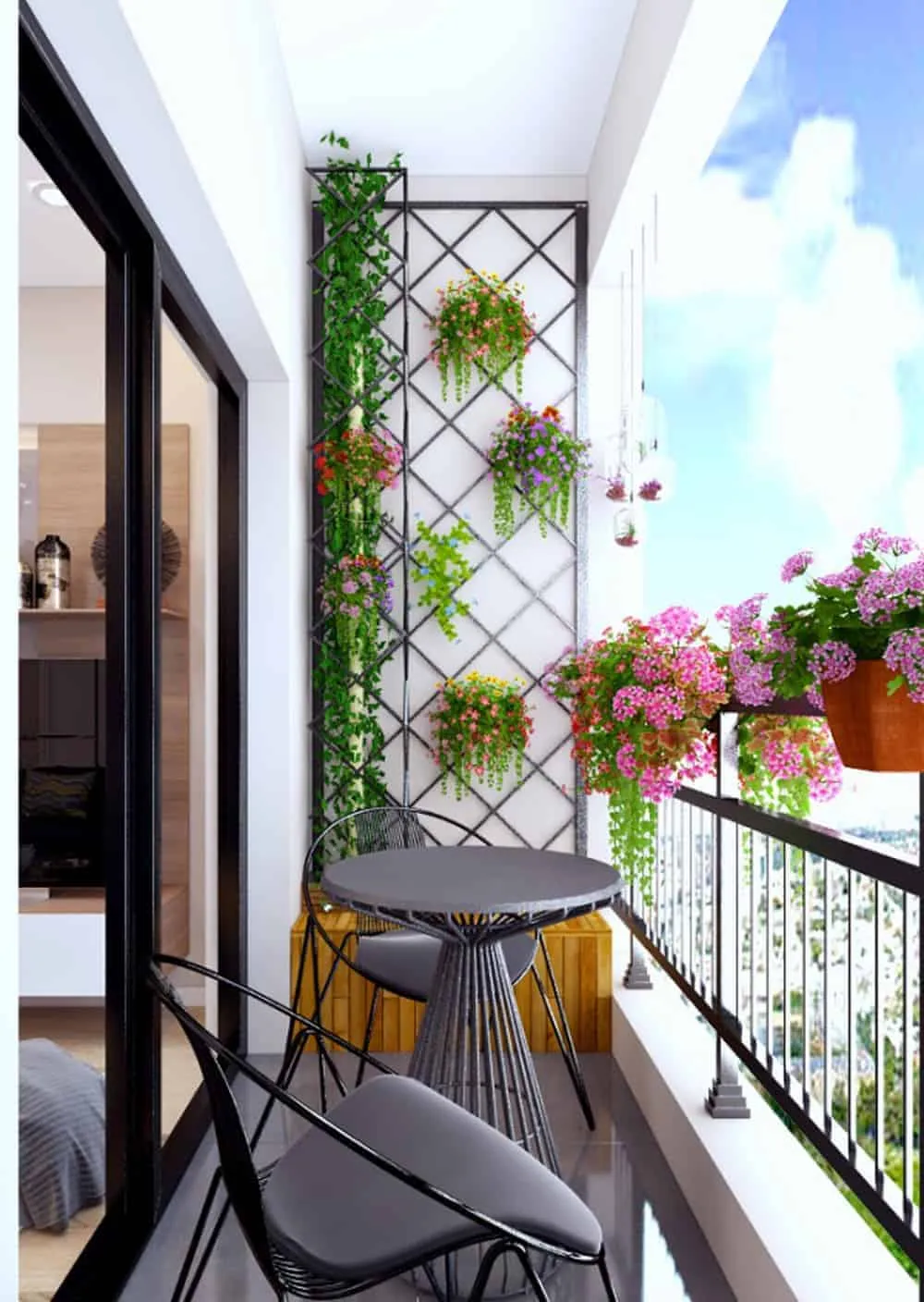 Kệ treo bằng sắt dùng để trưng bày các chậu cây cảnh trên tường theo phong cách độc đáo